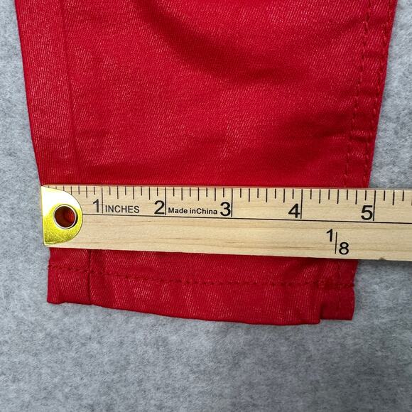 Almost Famous Coated Skinny Jeans Sz 3 Red Low-Rise Stretch Sheen Y2K Glam Denim - Picture 12 of 12
